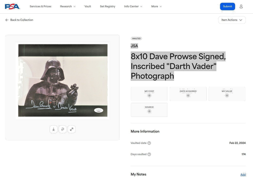 8x10 Dave Prowse Auto beschriftet "Darth Vader" Foto JSA/PSA zertifiziert Echtheitszertifikat - Bild 2 von 2