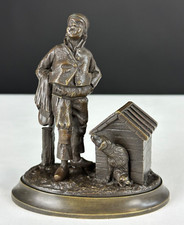 Antique Bronze Inkwell Newsboy Rue Choose Dog 19th Paris Old Occupation Popular