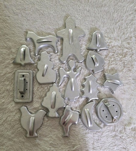 Vintage Aluminum Metal Cookie Cutters Lot of 16 some Have Handles mix holiday