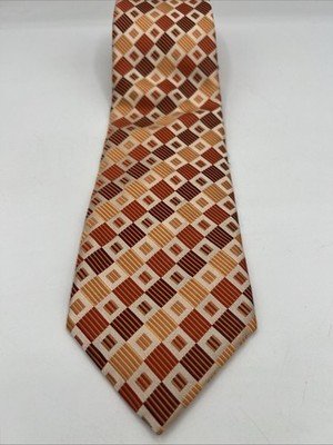 7 CAMICIE 100% Silk Tie Brown Gold Copper Bronze Orange Geometric