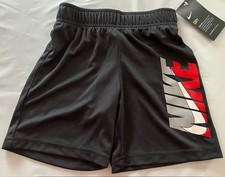 Nike Boys Dri-Fit Athletic Shorts Size 4 Black Logo Training Gym NWT
