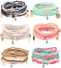 6Sets Boho Bead Bracelets Set Multilayered Stackable Bracelets Comfortable St...