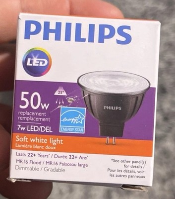 Philips 7W MR16 LED 3000K Flood 25d Dimmable Bulb - 50W  Lot Of 10 Lamps