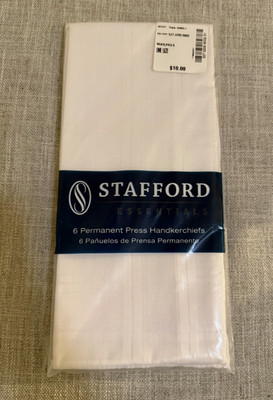   Stafford Essentials Handkerchiefs 6 Pack White Permanent Press 16  NEW
