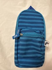 Yoobi Blue Striped Pencil Pen Holder Pouch Backpack with Zipper Pocket