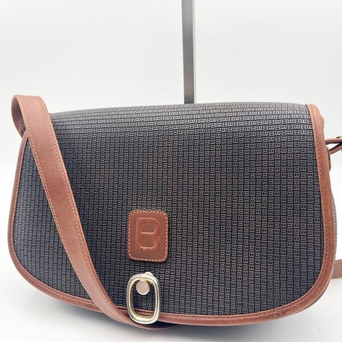 Bally Brown Leather PVC Embossed B Logo Crossbody Shoulder Bag 17cm