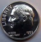 1957-p   Brilliant Proof  Roosevelt dime  90% silver .0723 troy oz. ASW