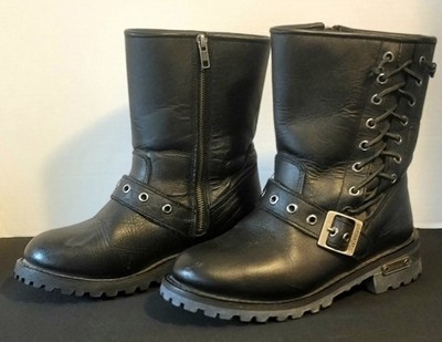 Xelement Women Shorty Black Leather Zipper Harness Motorcycle Rider Boots size 7
