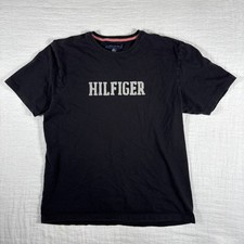 Tommy Hilfiger Vintage Shirt Mens Large Black Pullover Crewneck Spell Out