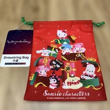 Sanrio Characters Christmas Drawstring Bag Double-Sided Design New With Tag