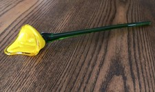 Hand Blown Vintage Yellow Calla Lilly With Green Stem Glass Flower