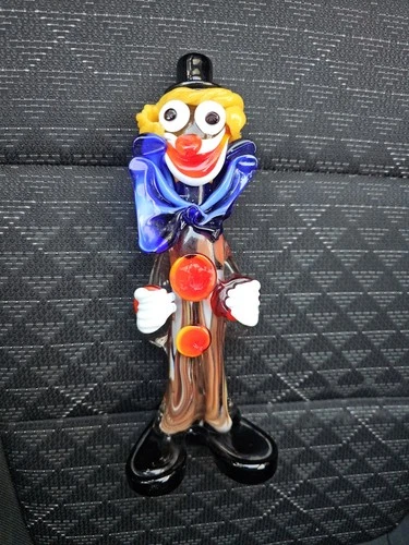 Authentic Vtg 50s-60s Murano Italy Hand Blown Art Glass Clown Large Bow Tie Brkn