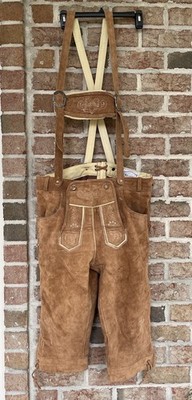 Edelnice Lederhosen Mens 50 US 36 Brown Suede Leather Suspenders Oktoberfest