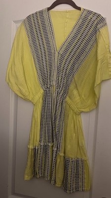 Lem Lem Women's Yellow And Black V-Neck A-Line Sun Dress Size  Amira   med