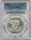 1938-D 50C PCGS Cleaned Unc Detail Liberty Walking Half Dollar
