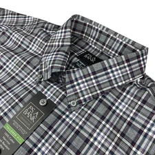 NEW Jos A Bank Men’s Tailored Fit Traveler L/S Button Shirt Gray Plaid • XL