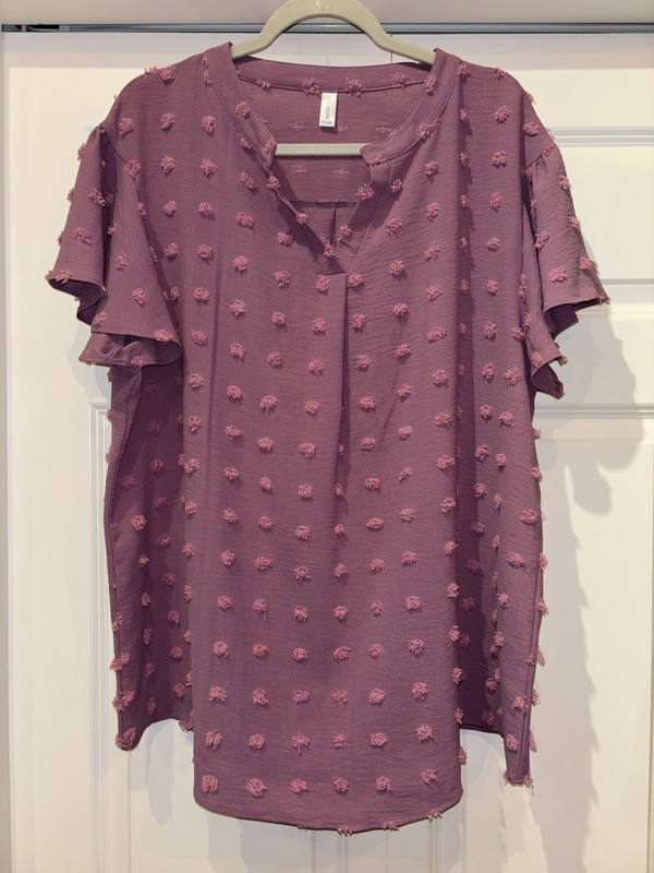 Mauve Woman’s Career Blouse 👚 V-neck Size XXL By YSYOKOW SHORT SLEEVE FLARE