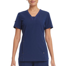 Genuine Dickies Women  s Stretch Twill V-Neck Rib-Knit Trim Scrub Top, SIZE S