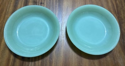 Set 2 Fire King Green Jadeite Glass Jane Ray Round Bowls 7 Inch Vintage Cereal