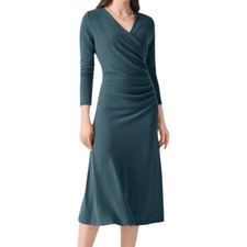 OGL Slimming Surplice 3/4 Sleeve Midi Dress Eco Mousse Forest Night Size XL NWT