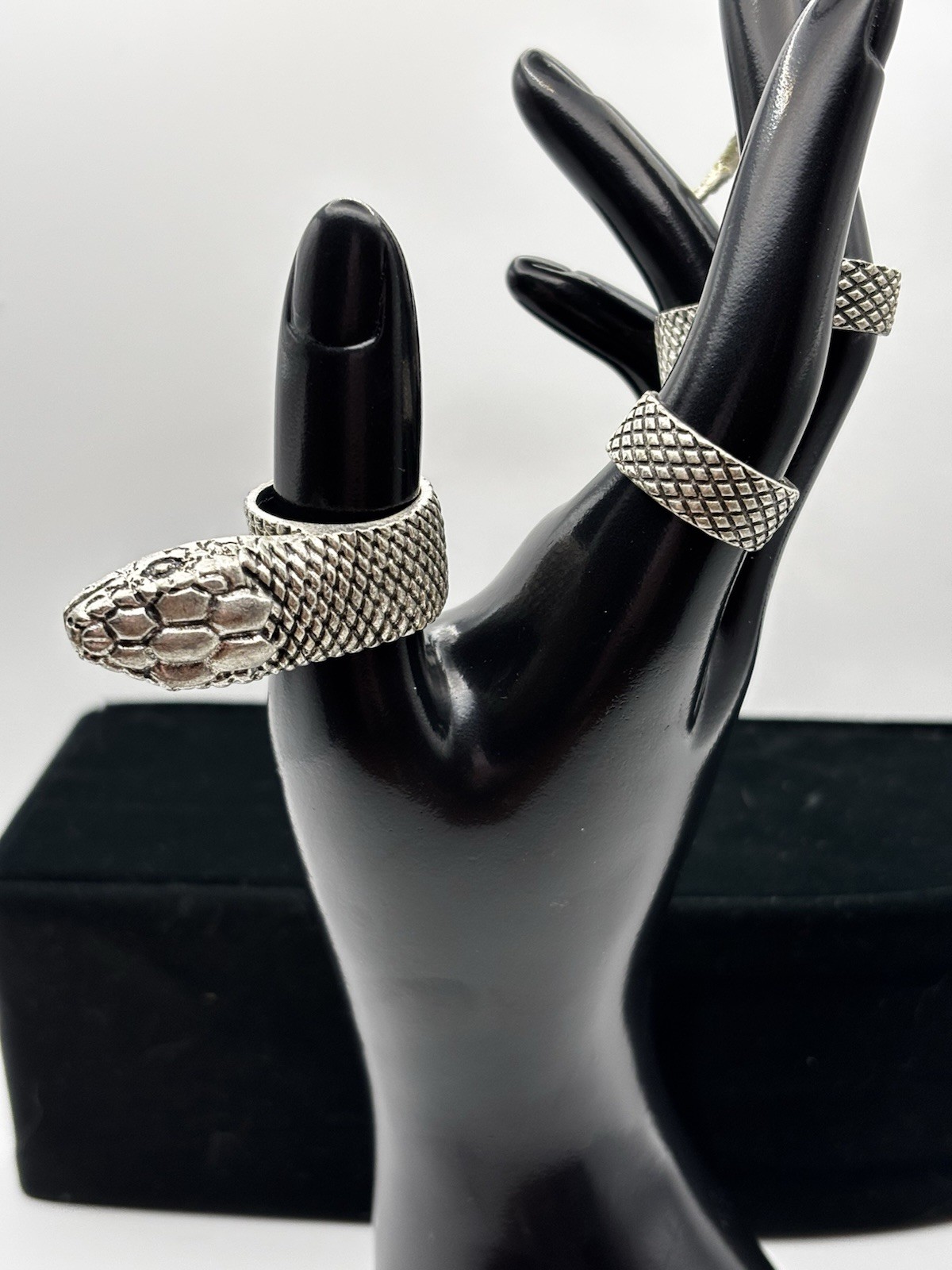 4 Piece Silver Snake Ring Set Stackable Boho Serp… - image 3
