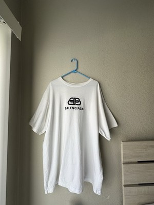 Balenciaga White Logo Cotton Jersey Crew Neck Men's T-Shirt Size L