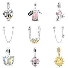 Optional European 925 Sterling Silver Charm Butterfly Heart Pendant For Bracelet