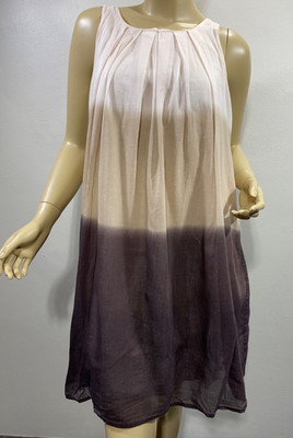 InWear In Wear Copenhagen Sz 6 Silk Cotton Pleated Tank Dress Ivory Brown Ombre