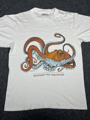 Vintage 90s Monterey Bay Aquarium Octopus T Shirt White Single Stitch Size L
