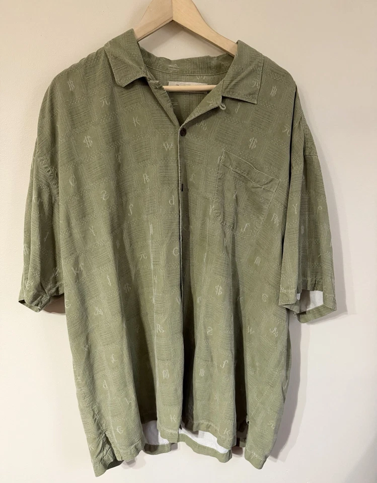 Tommy Bahama Green Vegas “It’s Only Money”Camp Silk Shirt 2XLT Casino Gambling - Image 2 of 4