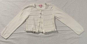 Lilly Pulitzer Girl’s Sz 8-10 Open Front Ruffled Cardigan Sweater White Knit