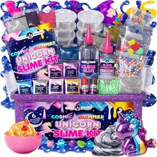 Unicorn Slime Kit for Girls Ages 7  12, DIY Shimmer Slime Set with Glow-in-The...