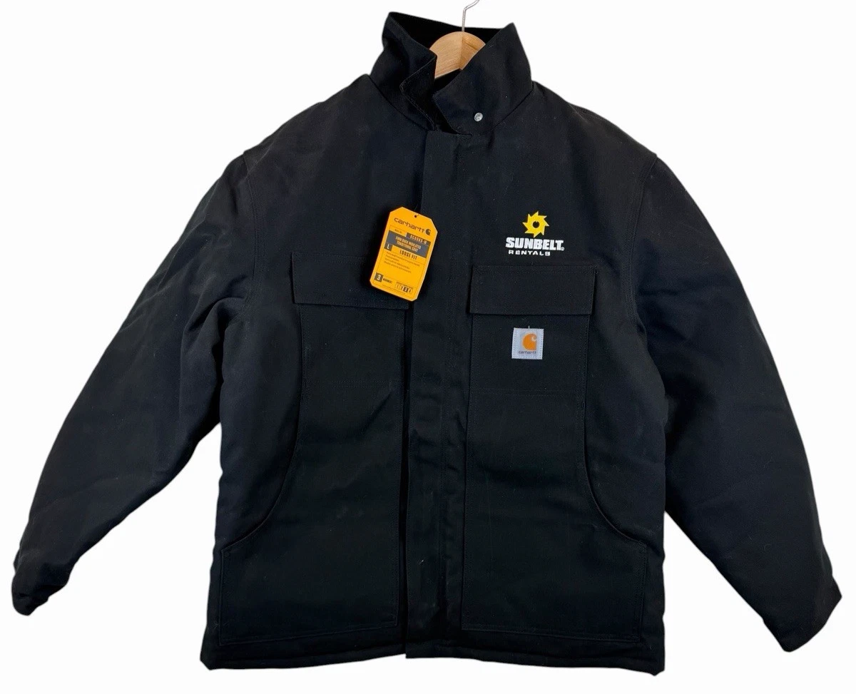 Carhartt Coat Mens Large Black Loose Fit Quilted Canvas Work Jacket OC0003-M