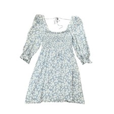 Reformation Women’s Zaria Blue Floral 3/4 Sleeve Smocked Bust Mini Dress Size S