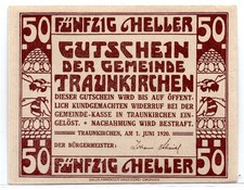 1920 Austria Traunkirchen Notgeld 50 Heller Note (3250)