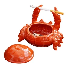 WAYUTO Cute Weightlifting Crab Ashtray with Lid Pen Holder Stand Entryway Bra...