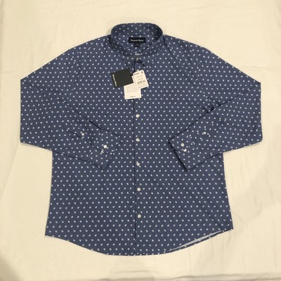 NWT Mizzen Main Monaco Men s 2XL Dark Blue Long Sleeve Dress Shirt Performance
