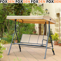 Large 3 Seater Garden Swing Chair Patio Hammock Canopy Outdoor Beige Heavy Duty