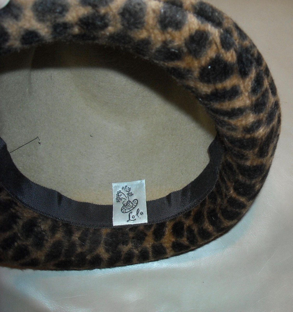 LOLA HATS Felt Cheetah Leopard Feather Pin Fedora Hat Navy Leopard Fedora Hat Wide Brim, Leopard Fur Felt Melousine  main image 4