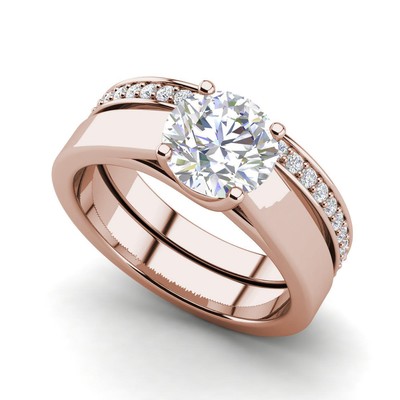 Channel Set 1.5 Carat VS1/H Round Cut Diamond Engagement Ring Rose Gold Treated