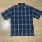 Men's Small Carhartt Ripstop Canvas Short Sleeve Plaid Buttoned Shirt S154