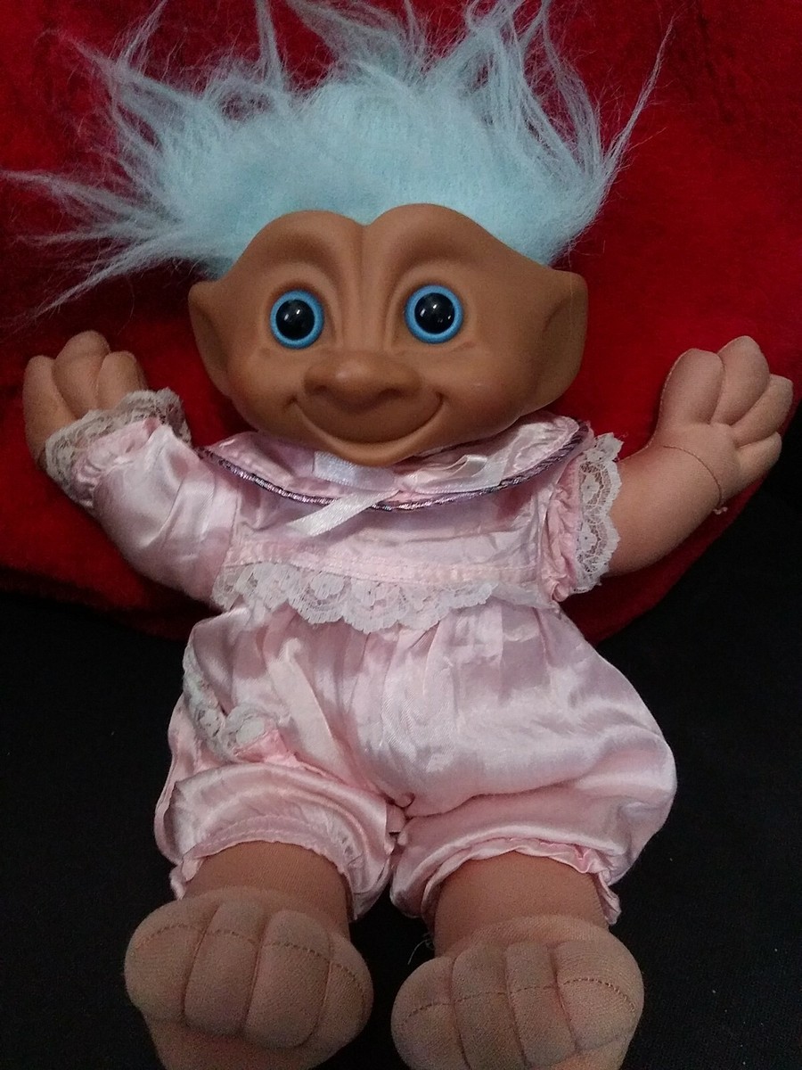 Troll Doll blue eyes Turquoise Hair Cloth Body 1991 Treasure