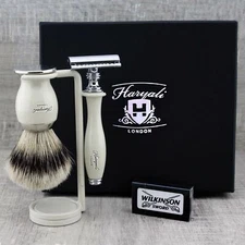 Professional Men Gift Set Shaving Synthetic Brush Double Edge Safety Razor Stand