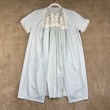 VTG Blue Nightgown Robe S/M Two Piece Set Embroidered Lace Cottagecore Coquette