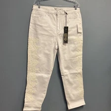 DG2 Diane Gilman Jeans 14T Cropped White Lace Stretch NWT
