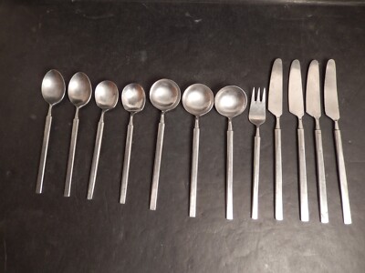 Vintage Danish Modern UNF 27 Tea Sugar Soup Spoons ++ Obelisk Style Japan 12 pcs