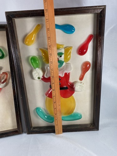 MCM 3D Clown Wall Art, Tilso Japanese Vtg Set Plastic Blow Mold Relief Framed - Picture 11 of 13