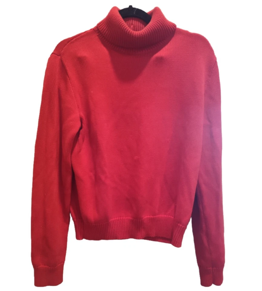 Suéter Ralph Lauren Etiqueta Púrpura Rojo Seda Cachemira Cuello Alto Acanalado Tejido Talla XL Foto 2 de 4