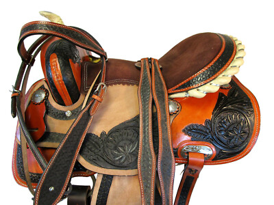 GAITED WESTERN SADDLE PLEASURE TRAIL BROWN USED LEATHER HORSE TACK SET 15 16 17