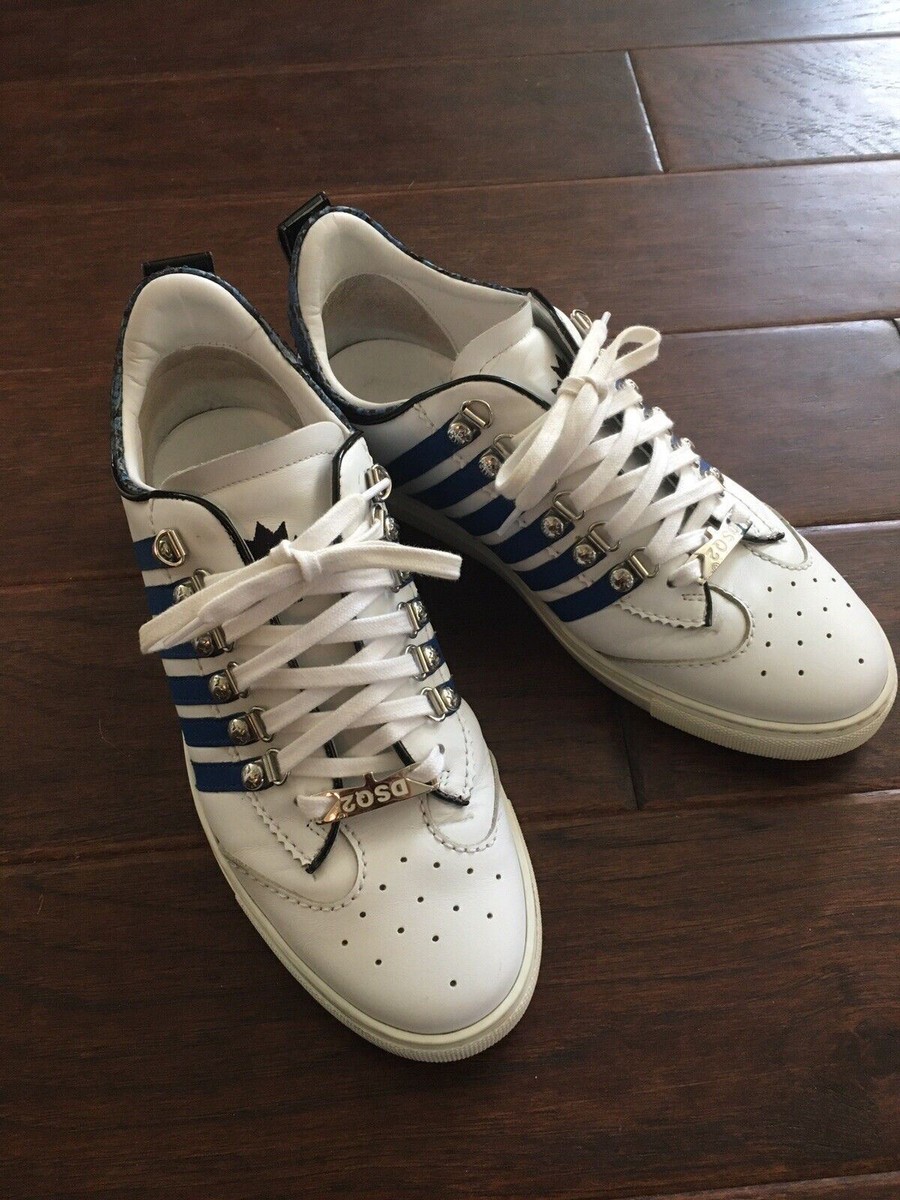 Men's Dsquared2 251 White Blue Leather Sneakers Shoes Size 42 9